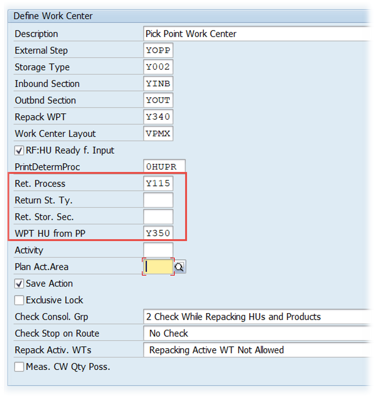 Work Center Customizing for Pick Point